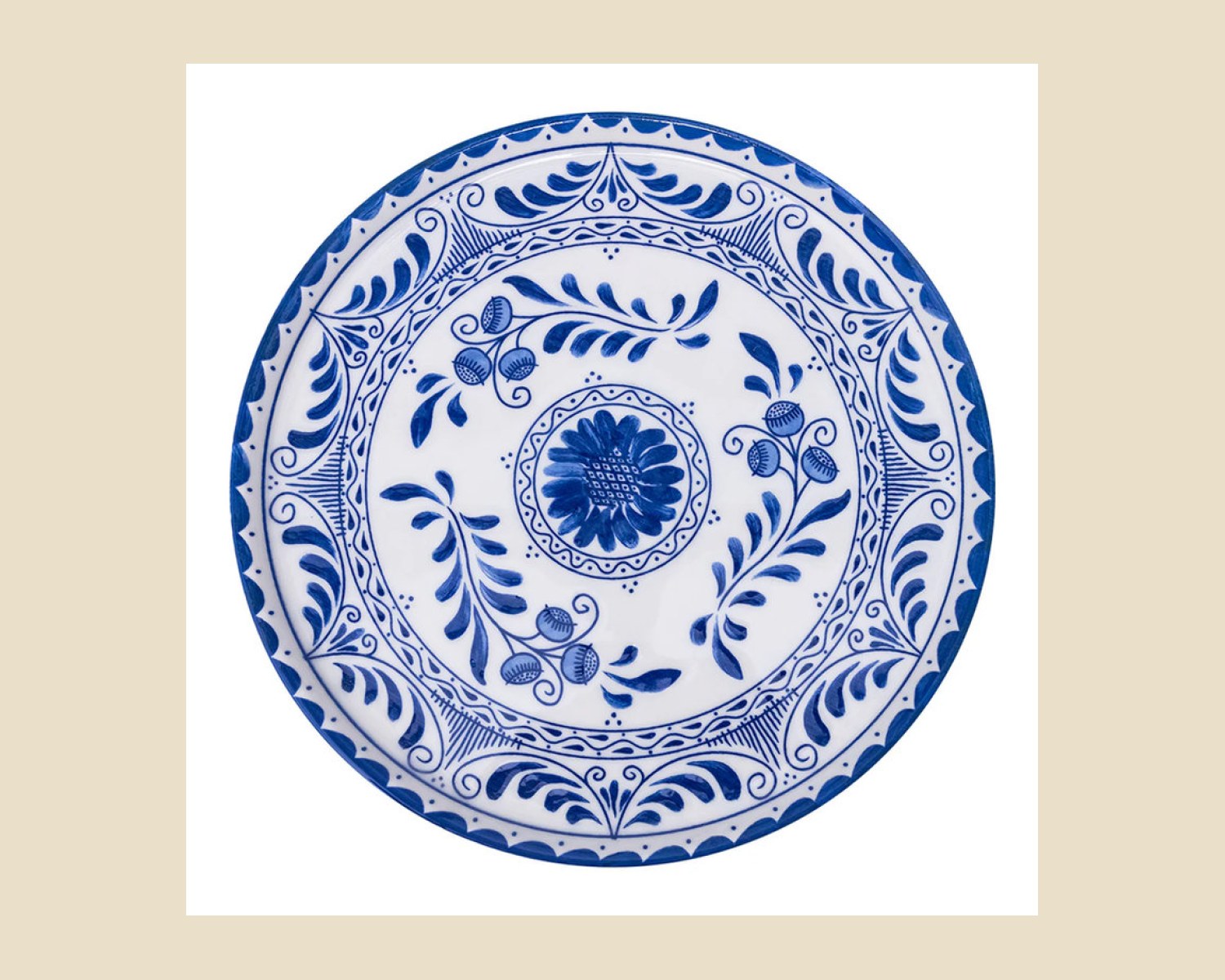 Plato Trinche Plana 32 cm Azul Cobalto | Talavera 2.0 — Platos artesanal de Tonalá, Jalisco