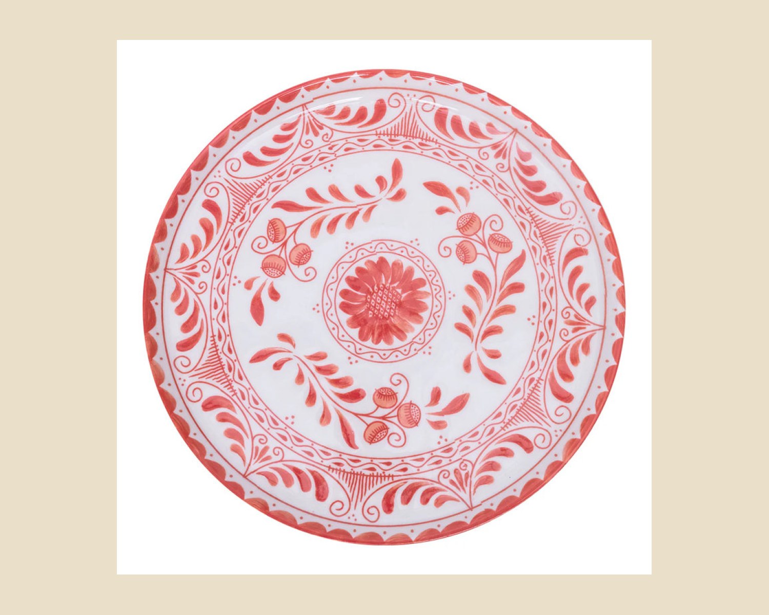 Plato Trinche Plana 32 cm Coral | Talavera 2.0 — Platos artesanal de Tonalá, Jalisco