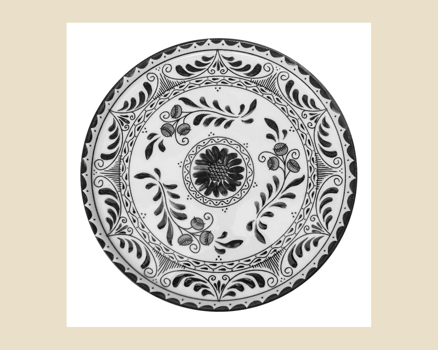 Plato Trinche Plana 32 cm Negro | Talavera 2.0 — Platos artesanal de Tonalá, Jalisco