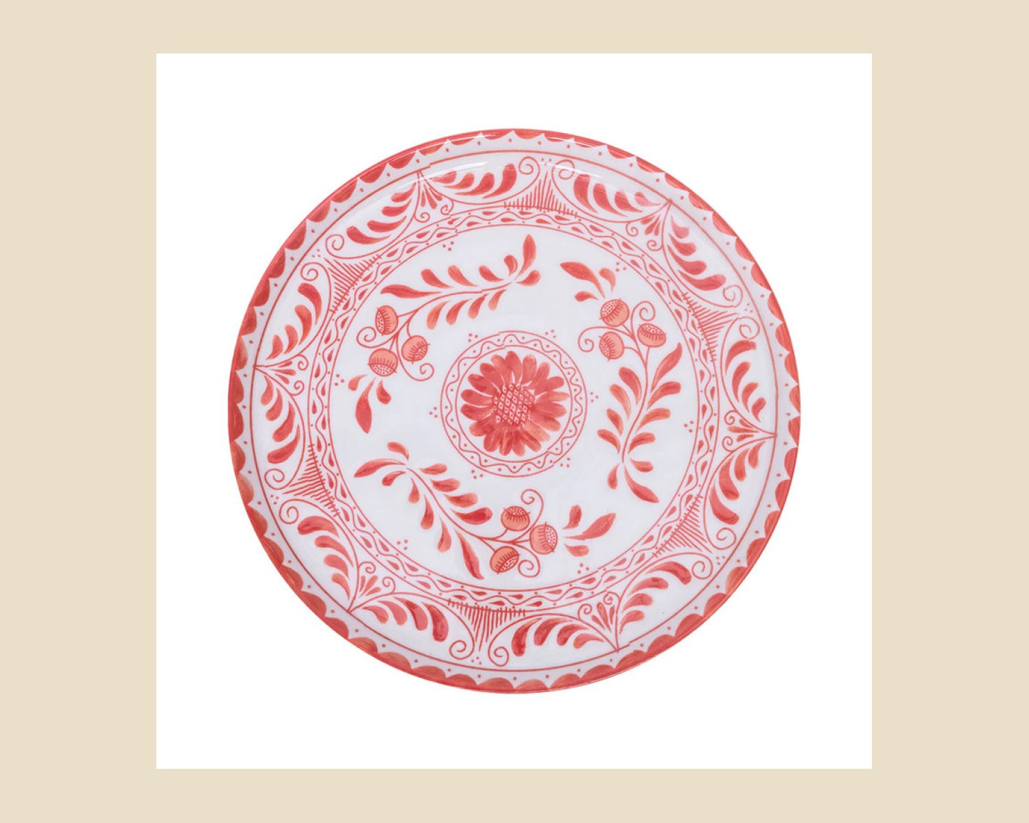 Plato Trinche Plana 27 cm Coral | Talavera 2.0 — Platos artesanal de Tonalá, Jalisco