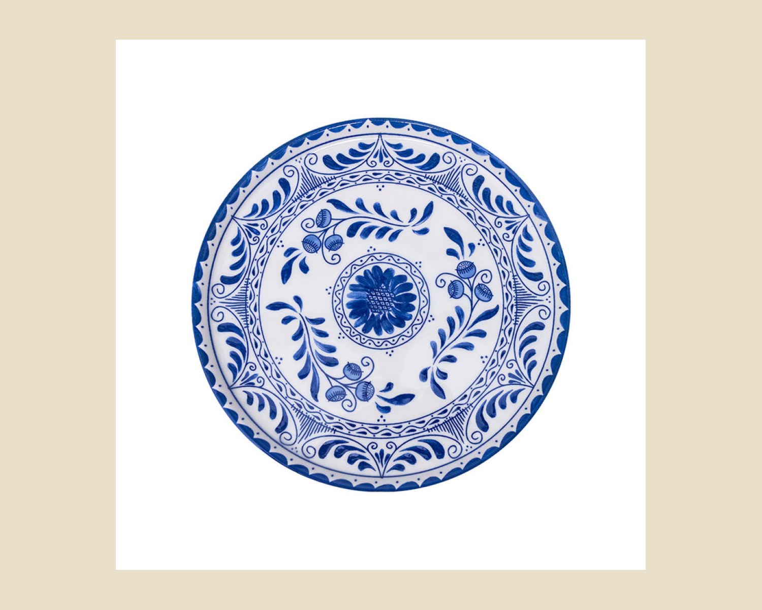 Plato Trinche Plana 23 cm Azul Cobalto | Talavera 2.0 — Platos artesanal de Tonalá, Jalisco