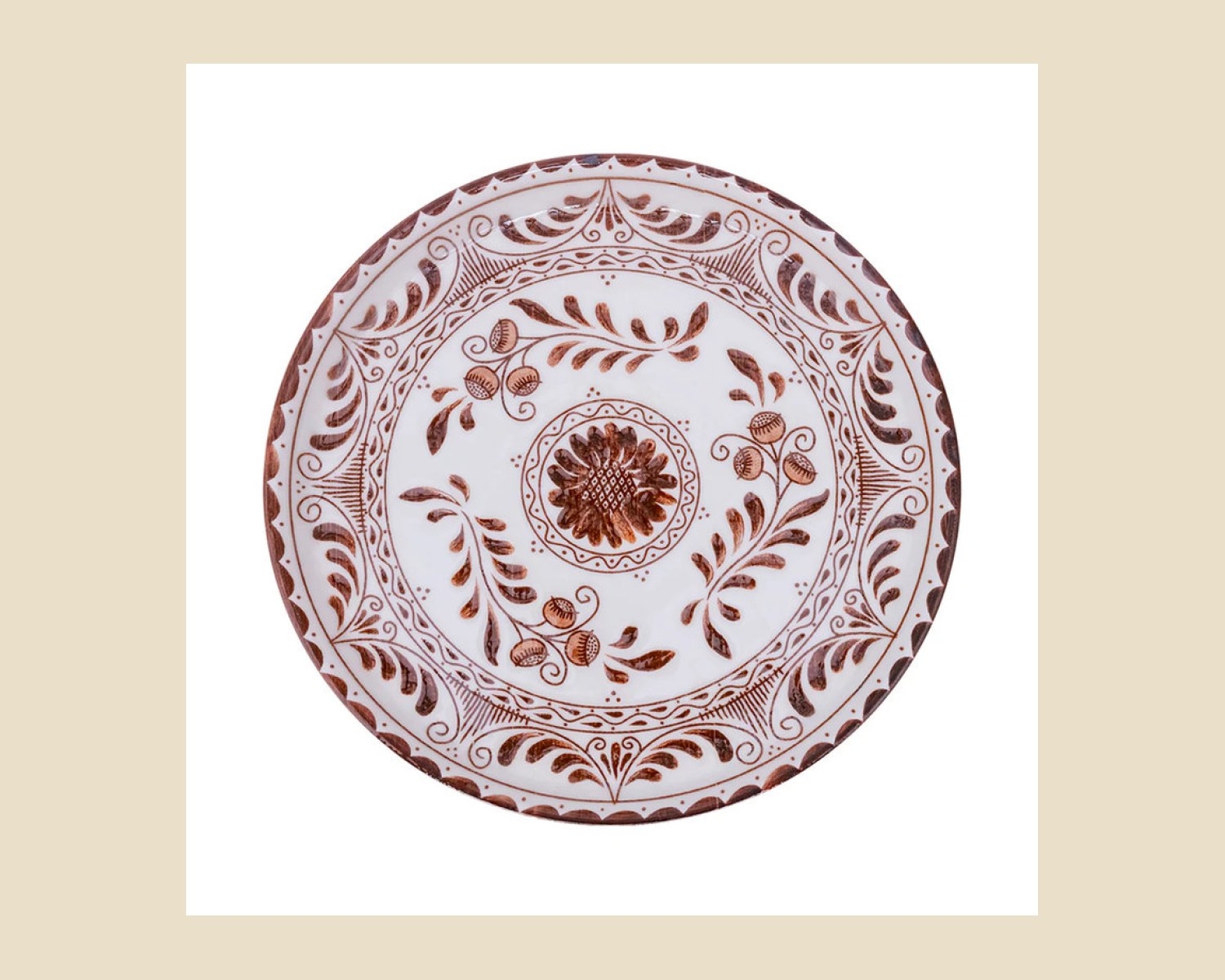 Plato Trinche Plana 27 cm Café | Talavera 2.0 — Platos artesanal de Tonalá, Jalisco