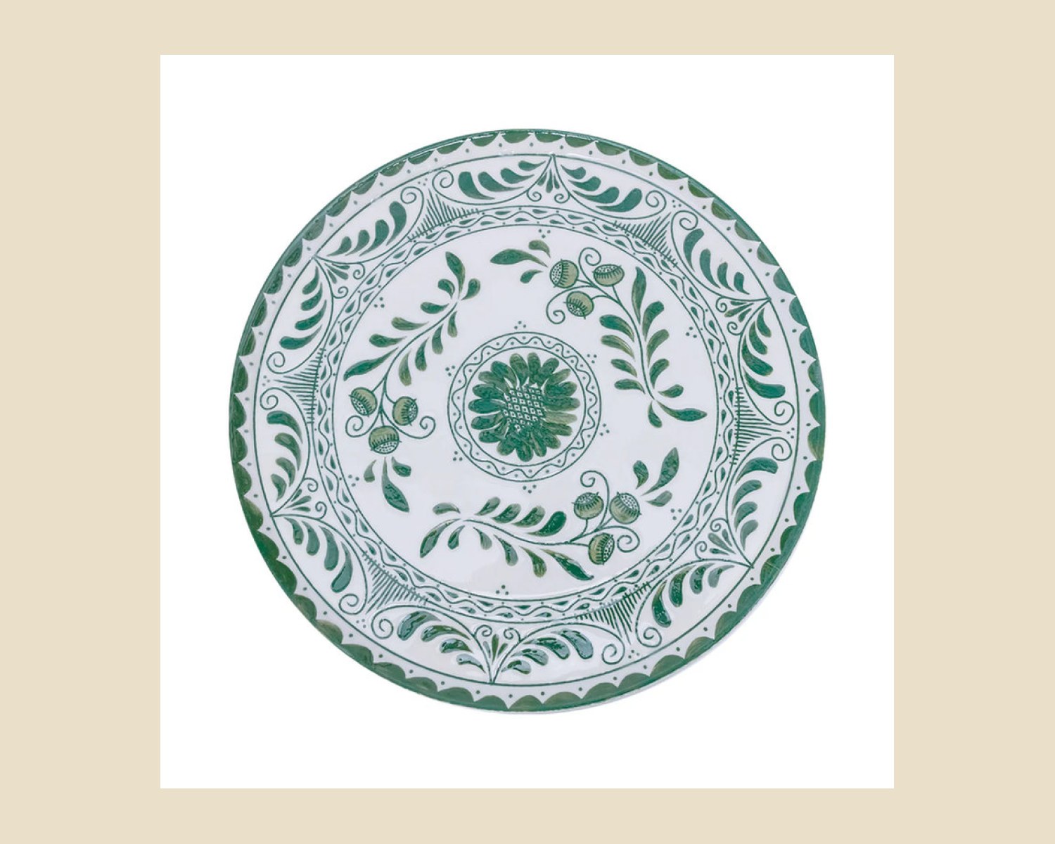 Plato Trinche Plana 27 cm Willow Green| Talavera 2.0 — Platos artesanal de Tonalá, Jalisco
