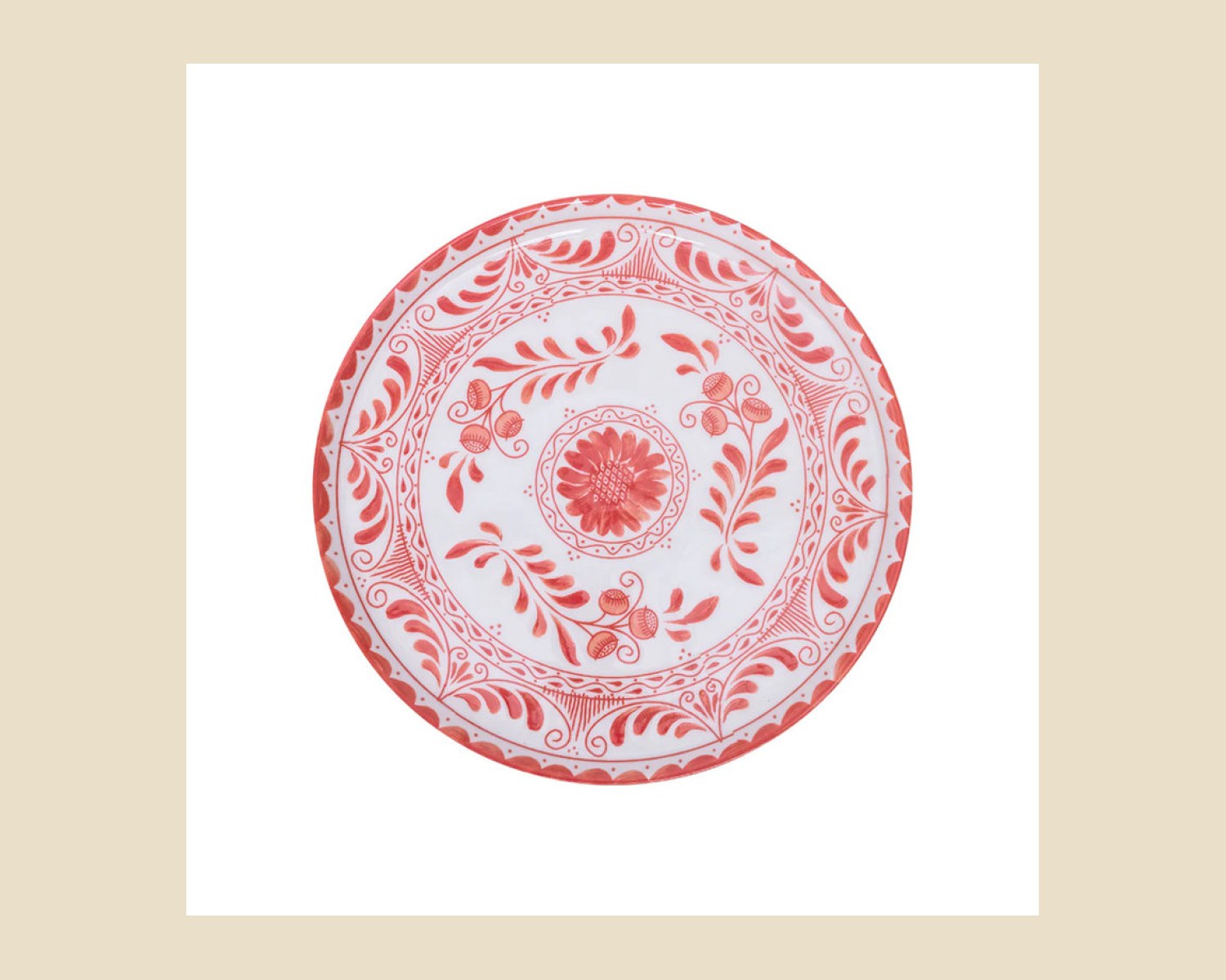 Plato Trinche Plana 23 cm Coral | Talavera 2.0 — Platos artesanal de Tonalá, Jalisco