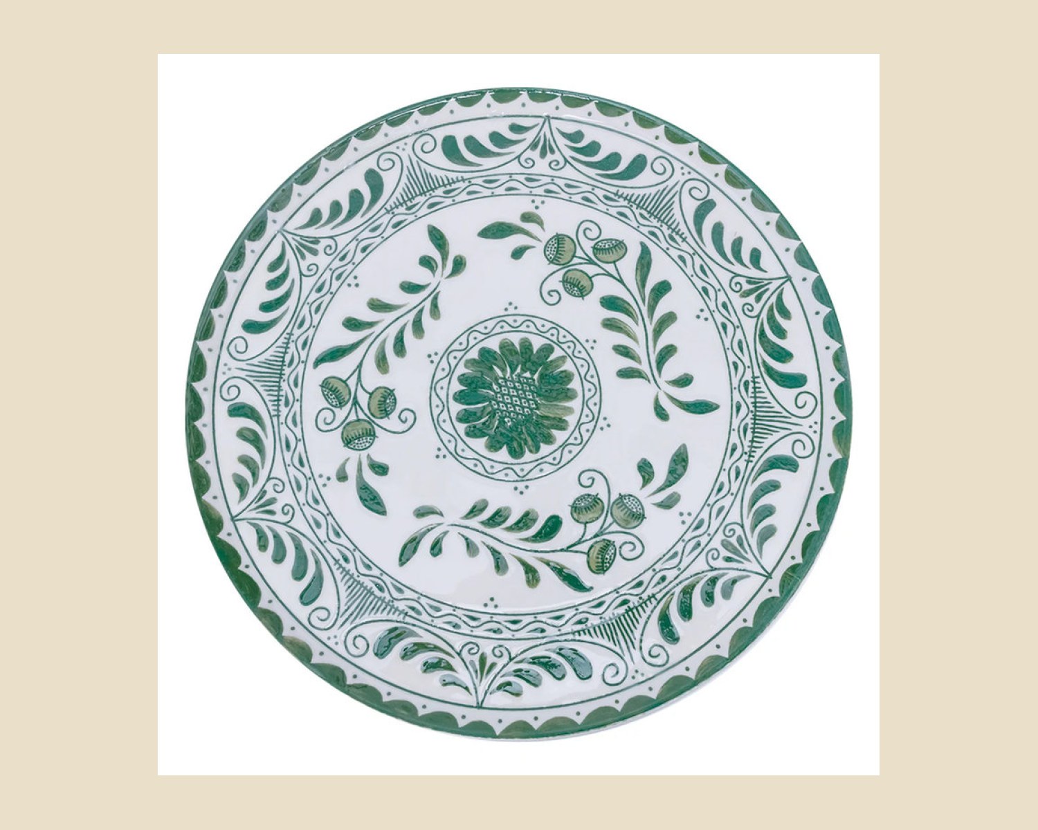 Plato Trinche Plana 32 cm Verde | Talavera 2.0 — Platos artesanal de Tonalá, Jalisco