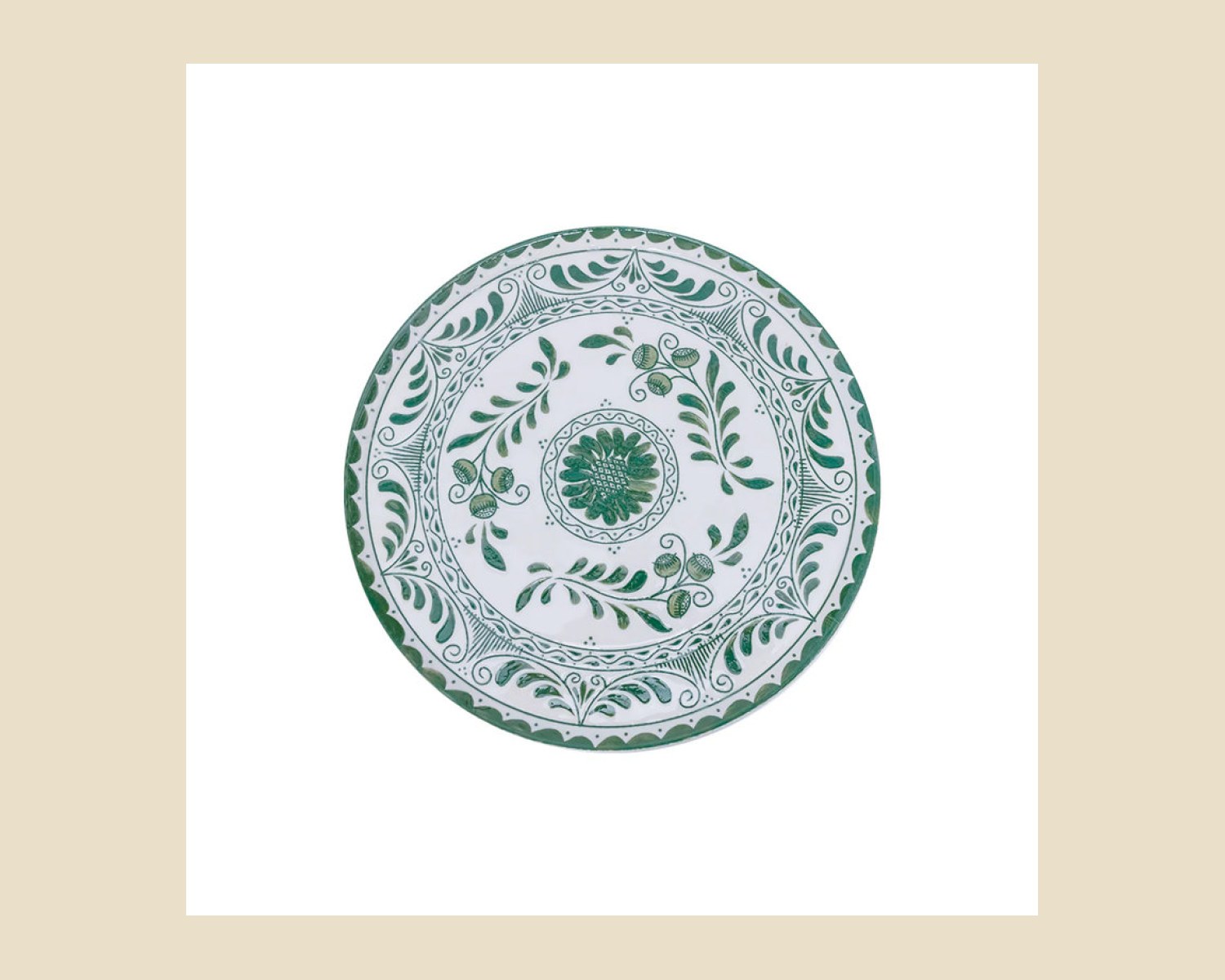 Plato Trinche Plana 19 cm Willow Green | Talavera 2.0 — Platos artesanal de Tonalá, Jalisco